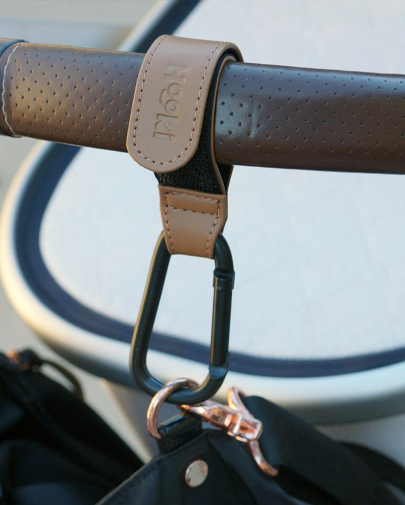 Hooki Duo Pram Hooks & Stroller Clips - Available In Black, Tan, Ivory, Pink, Blue & Grey - PU Leather