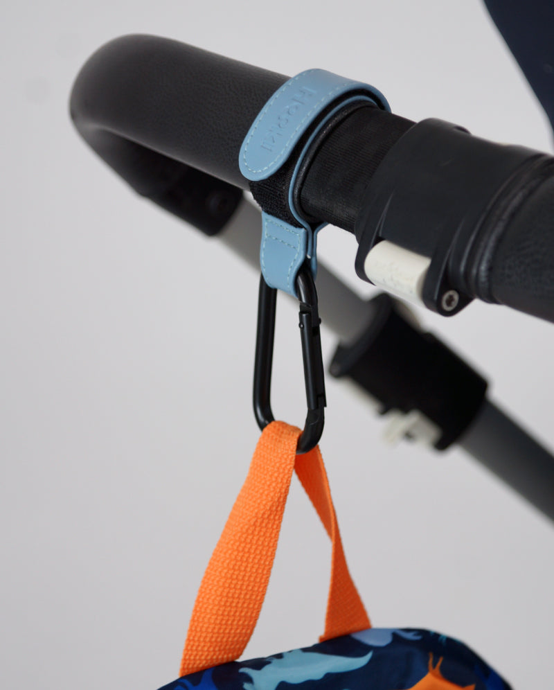 Hooki Duo Pram Hooks & Stroller Clips - Available In Black, Tan, Ivory, Pink, Blue & Grey - PU Leather