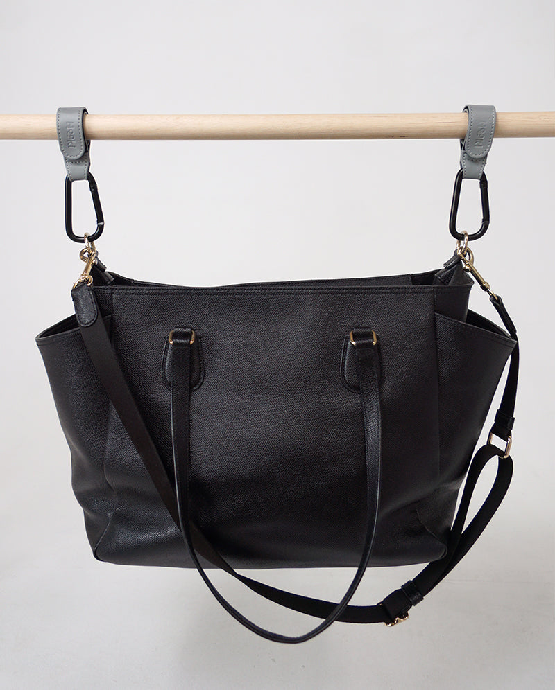 Hooki Duo Pram Hooks & Stroller Clips - Available In Black, Tan, Ivory, Pink, Blue & Grey - PU Leather