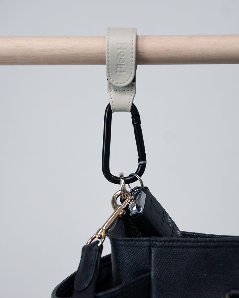 Hooki Duo Pram Hooks & Stroller Clips - Available In Black, Tan, Ivory, Pink, Blue & Grey - PU Leather