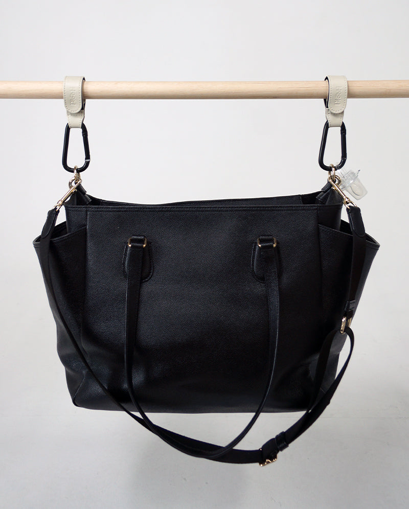 Hooki Duo Pram Hooks & Stroller Clips - Available In Black, Tan, Ivory, Pink, Blue & Grey - PU Leather