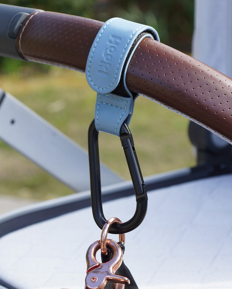 Hooki Duo Pram Hooks & Stroller Clips - Available In Black, Tan, Ivory, Pink, Blue & Grey - PU Leather