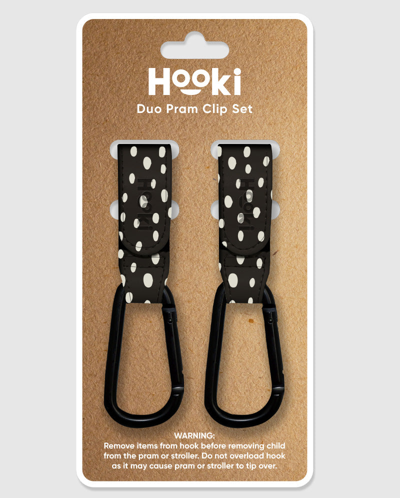 Duo Pram Hook Clip Set - Dotty Black